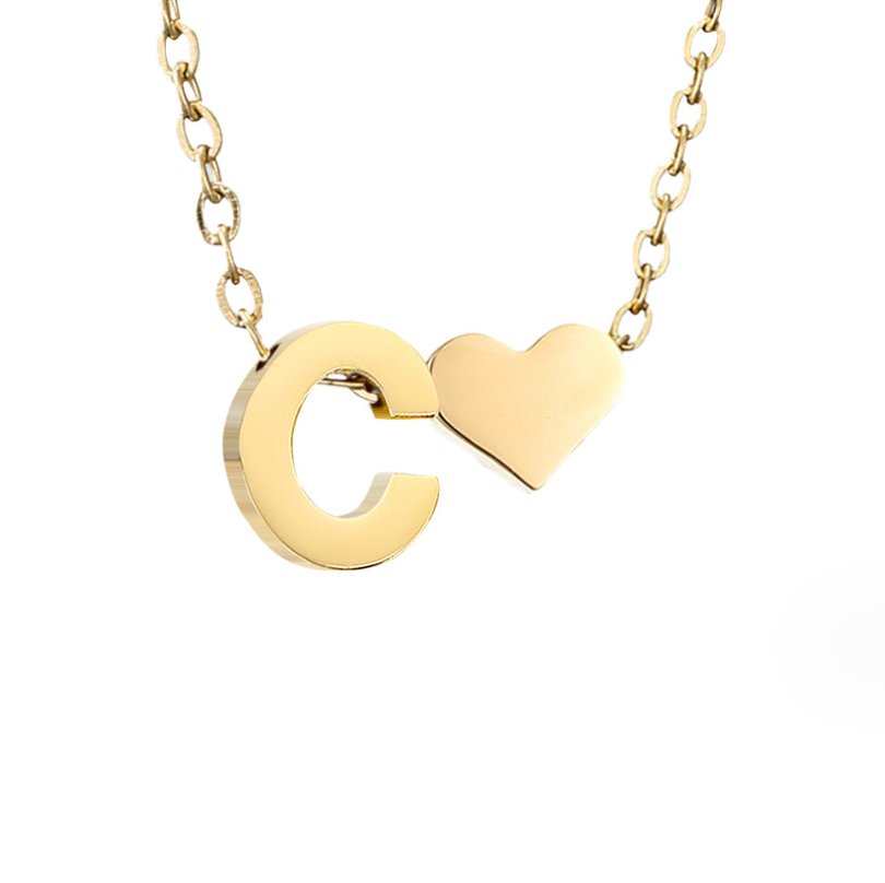 Classic Heart Pendant Necklace with Personalized Initial