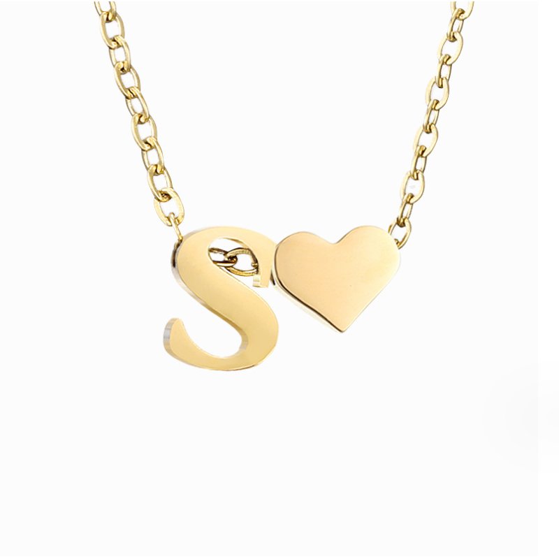 Classic Heart Pendant Necklace with Personalized Initial