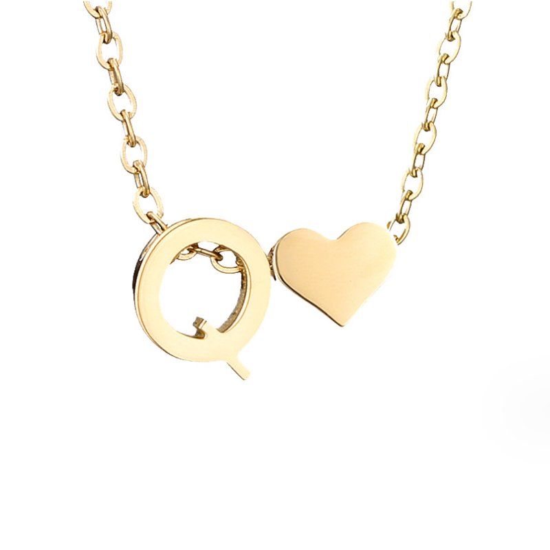 Classic Heart Pendant Necklace with Personalized Initial