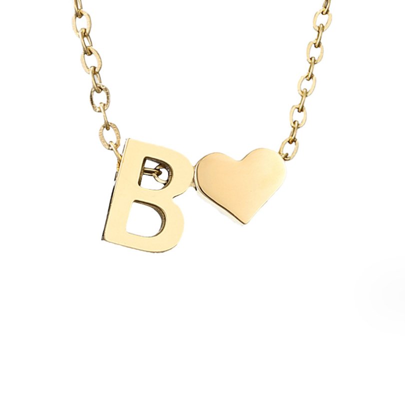 Classic Heart Pendant Necklace with Personalized Initial
