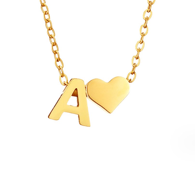 Classic Heart Pendant Necklace with Personalized Initial