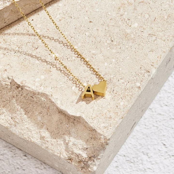 Classic Heart Pendant Necklace with Personalized Initial