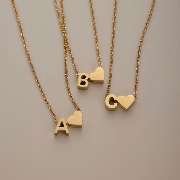 Classic Heart Pendant Necklace with Personalized Initial