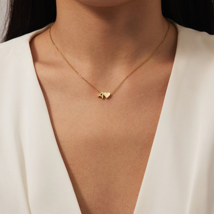 Classic Heart Pendant Necklace with Personalized Initial