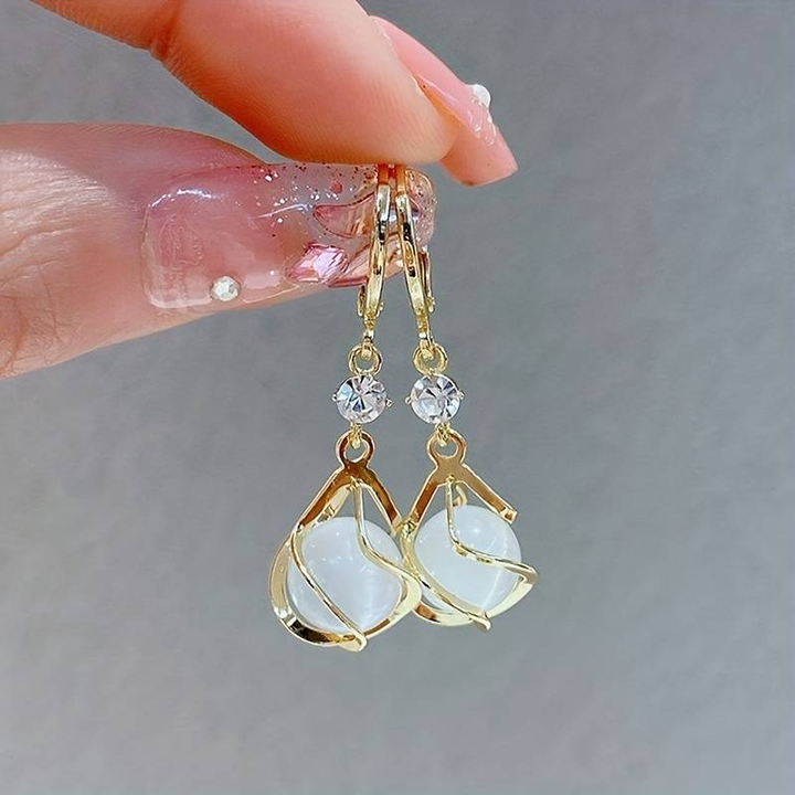 White Opal and Gold Dangle Earrings
