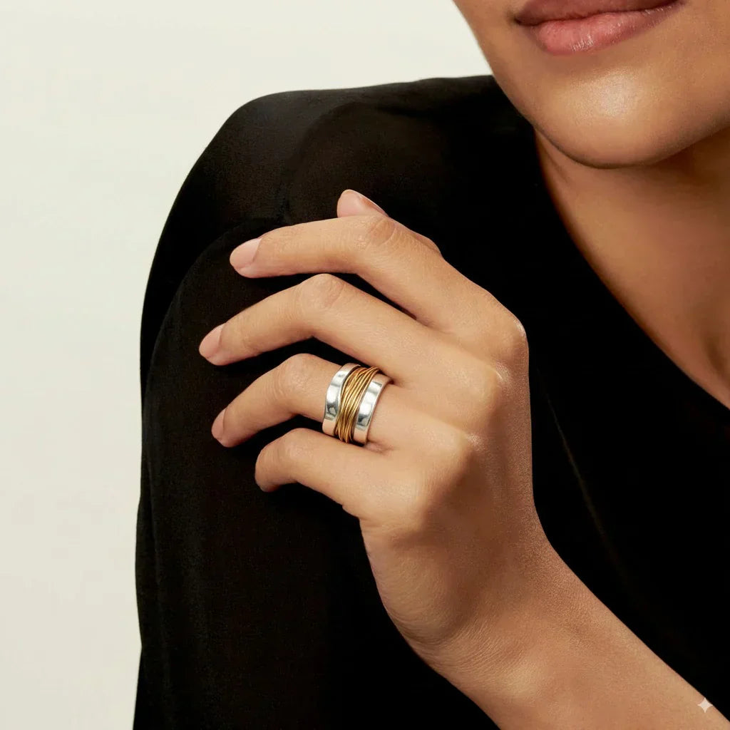 Silver Ring Adorned with Gold Thread